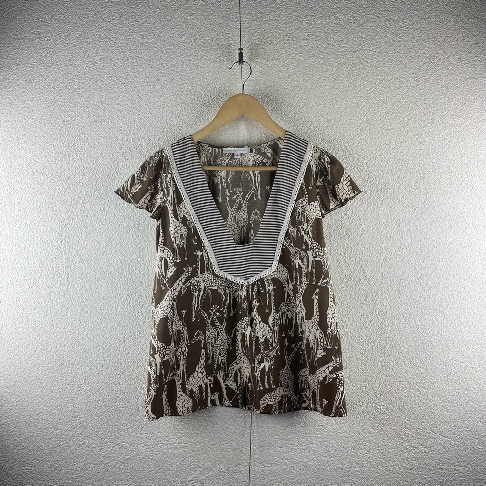 Anthropologie l 6 Corey Lynn Calter Novelty Print Giraffe Striped V-Neck Blouse